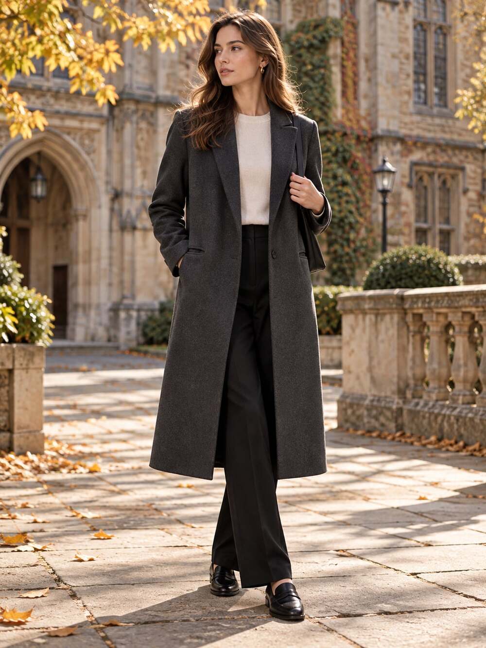 Sandro Paris Charcoal Gray Wool Blend Long Coat FR 36 Quiet Luxury